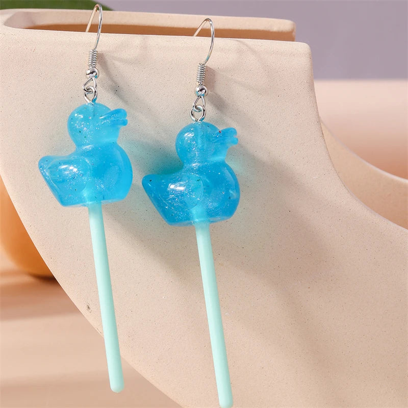Sweet Candy Color Lollipop Drop Earrings for Women Funny Simulation Food Flower Dinosaur Dangle Hook Earrings Girls Jewelry Gift