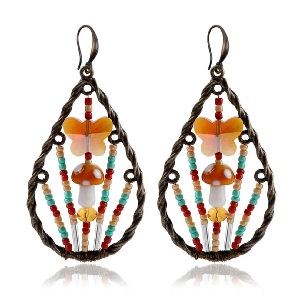 Makersland Unique Earring For Women Cute Mushroom Hoops Gold Color Sweet Butterfy Bee Earrings Trendy Designer Jewelry Luxury