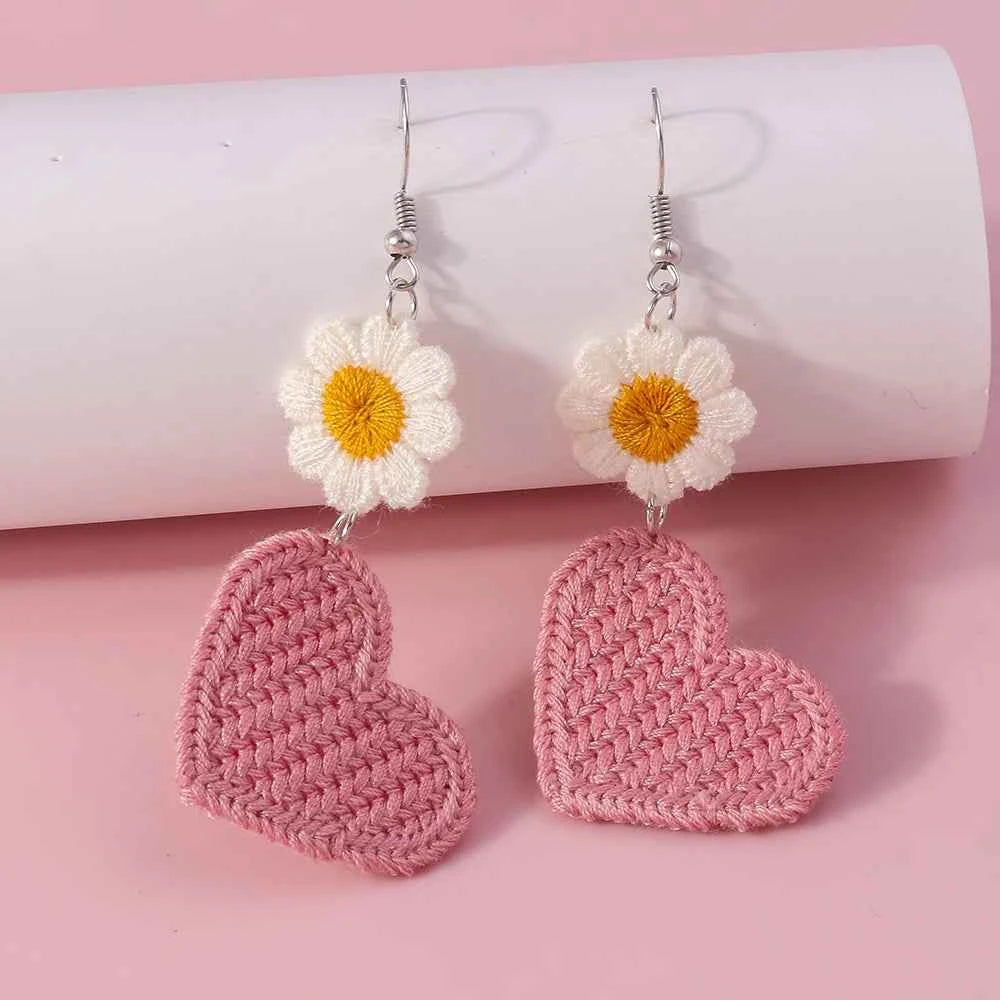Cute Flower Drop Earrings for Women Girls Handmade Knitted Daisy Butterfly Dangle Earrings Kid's Jewelry Gifts
