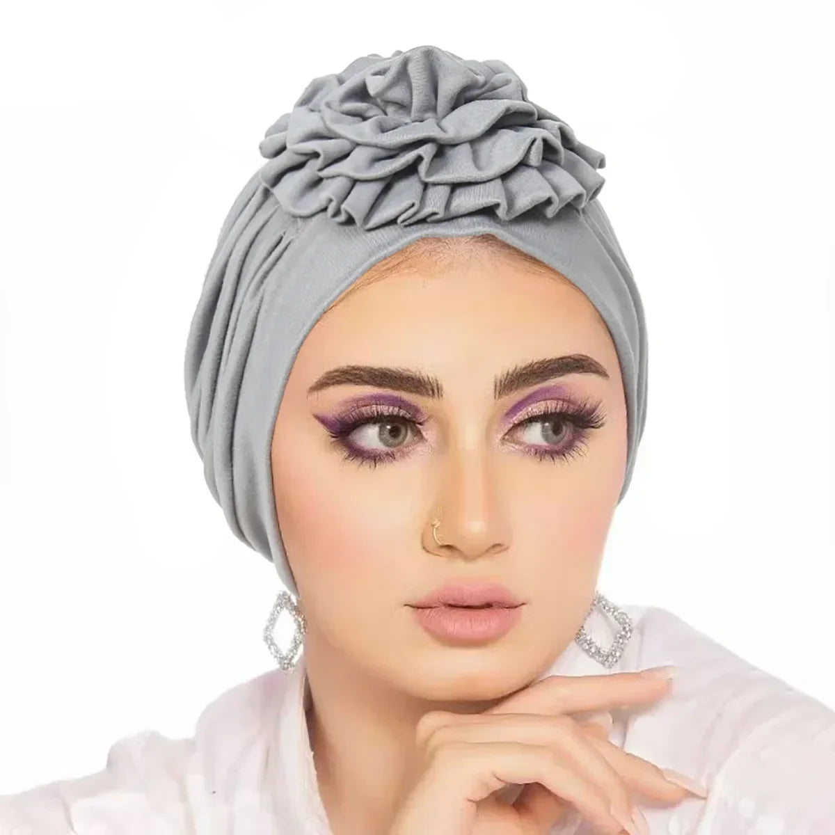 Trendy Crinkle Women's Hijab Solid Color Muslim Ladies Turban Bonnet Flower Decor Ramadan Head Wrap Head Scarf Indian Hat Mujer - NamafadStore