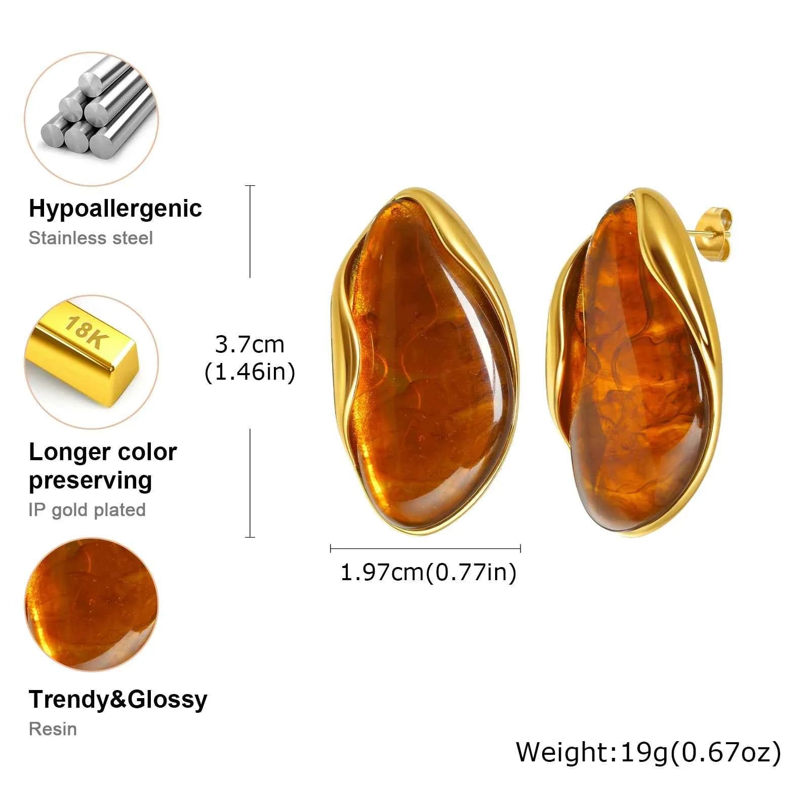 Vnox 2025 Autumn New Brown Resin Geometric Stud Earrings,Stainless Steel 18k Gold-plated Ear Needle,Piercing Jewelry For Women