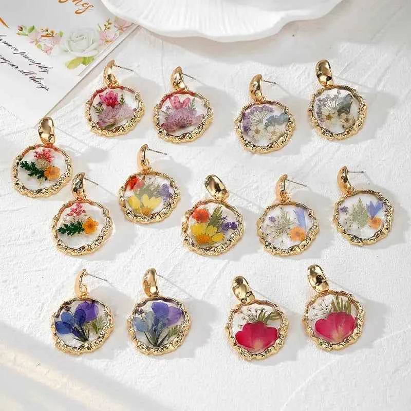 Colorful Natural Flower Earring Transparent Epoxy Resin Pressed Flower Earring Creative Natural Plant Earrings Jewelry Wholesale
