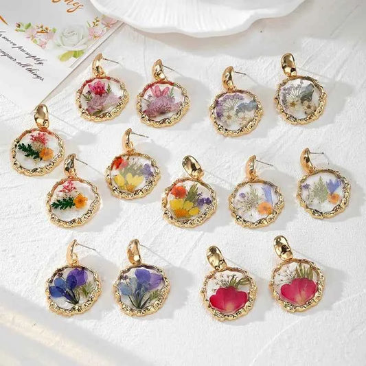 Colorful Natural Flower Earring Transparent Epoxy Resin Pressed Flower Earring Creative Natural Plant Earrings Jewelry Wholesale