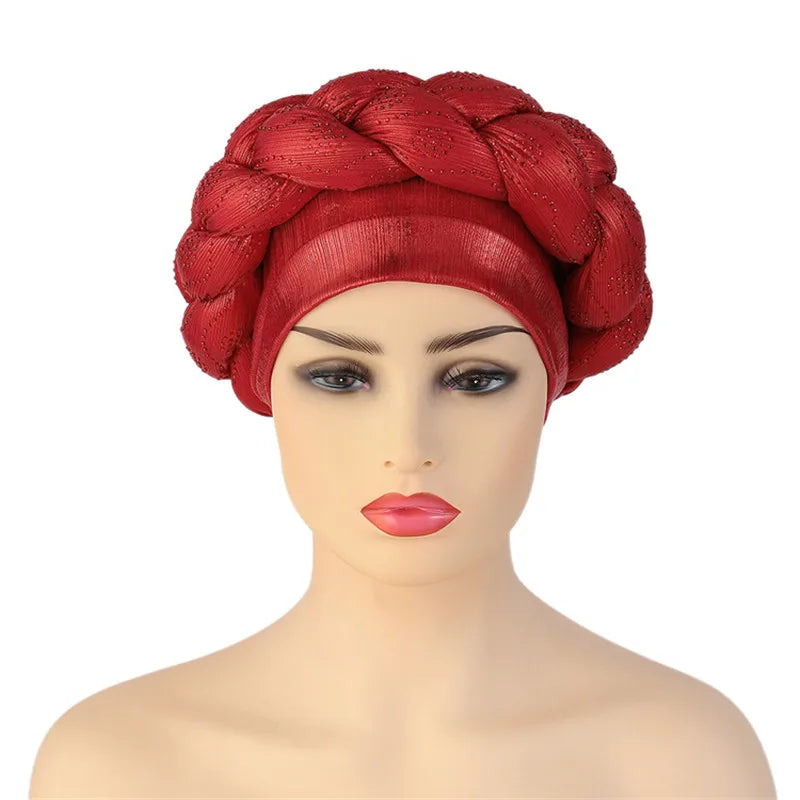 Glitter Diamonds Braids African Autogele Headtie Women Turban Cap Female Head Wraps - NamafadStore