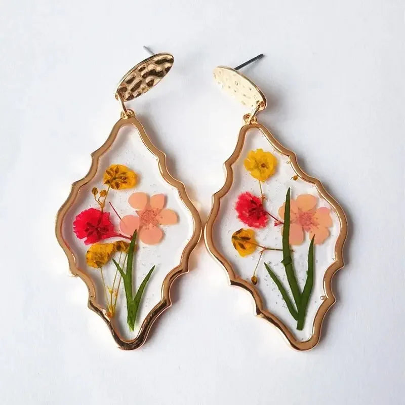 Colorful Natural Flower Earring Transparent Epoxy Resin Pressed Flower Earring Creative Natural Plant Earrings Jewelry Wholesale