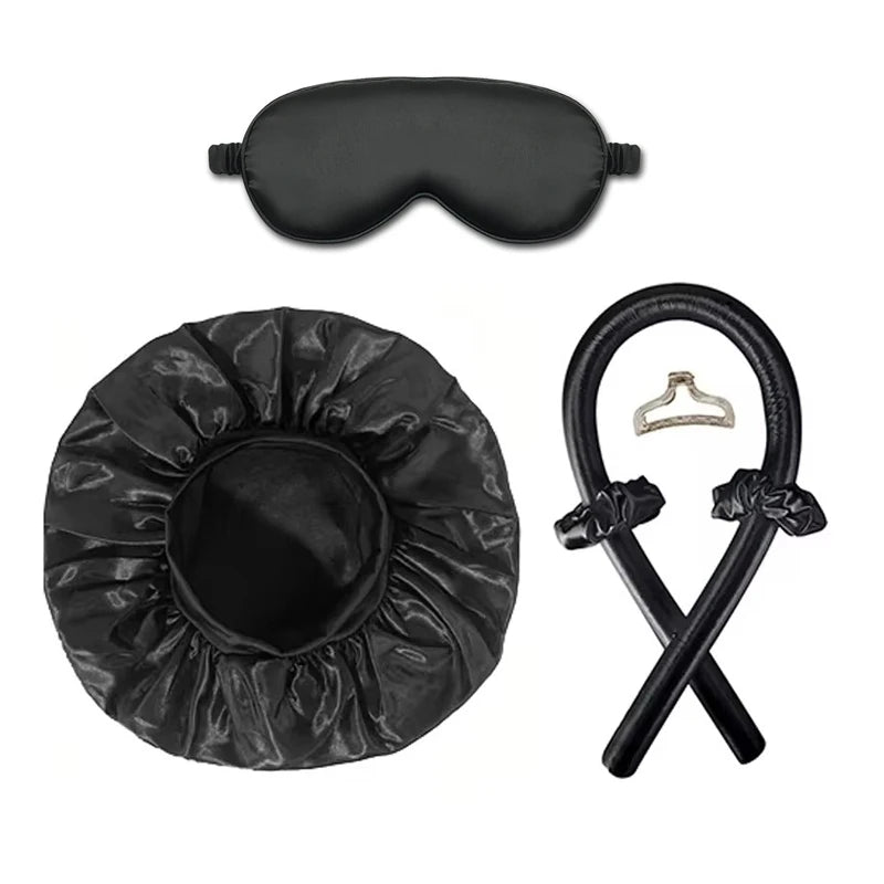 5/6/7pcs Set No Heat Hair Curler Salon Satin Sleeping Sleeping Cap Hat Soft Cooling Eye Mask and Hairpin for Household Travel - NamafadStore