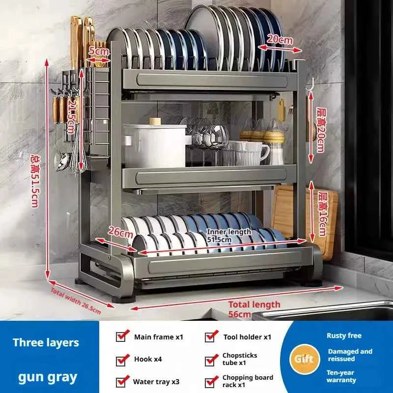 Kitchen Dish Bowl Drainer Storage Rack Countertop Dinnerware Organizer Drain Basket Household Dish Drying Rack Stand Shelf