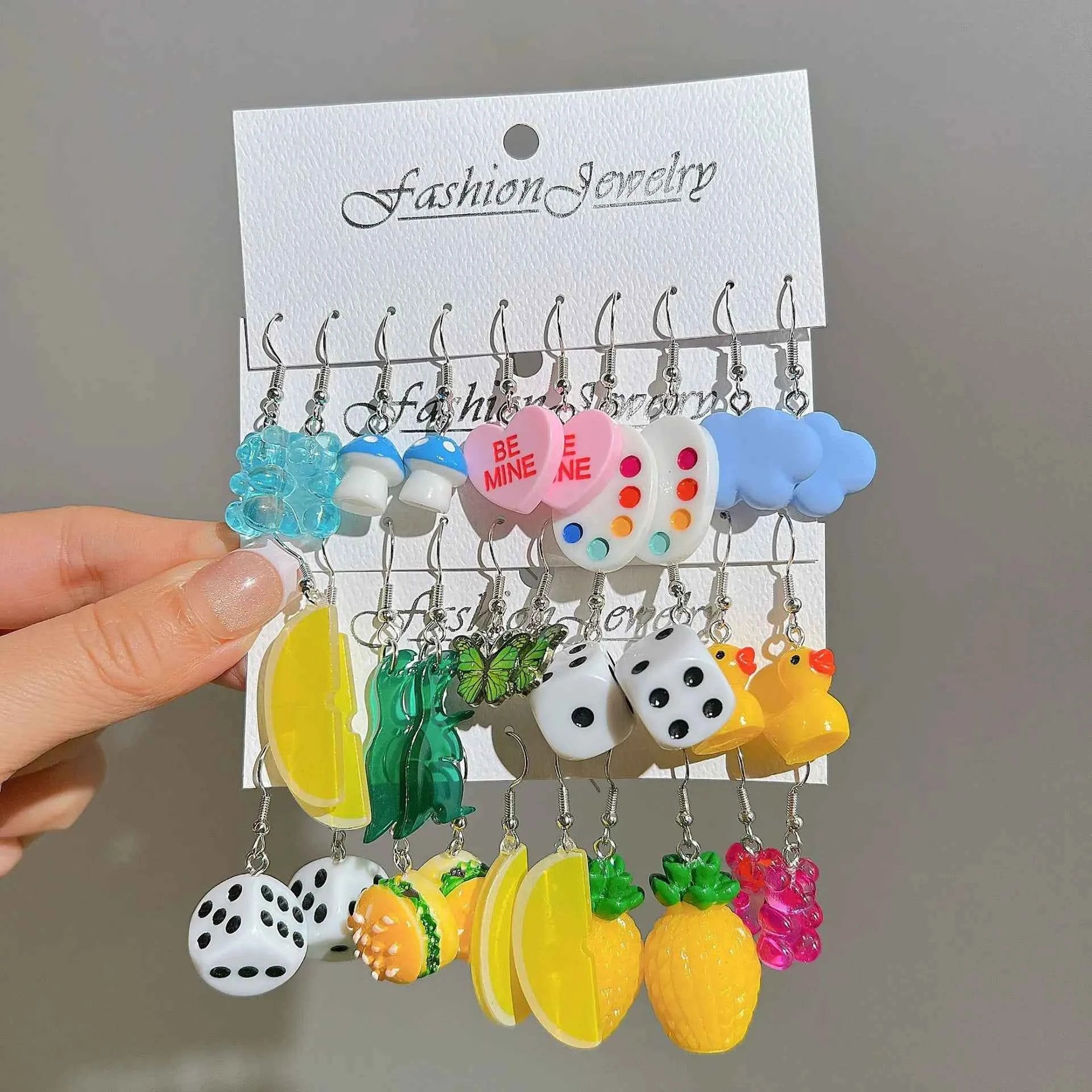 Candy Color Acrylic Earrings Set for Women Dopamine Bohemian Animal Cloud Fruit Drop Earrings for Girls Party Y2K Jewelry