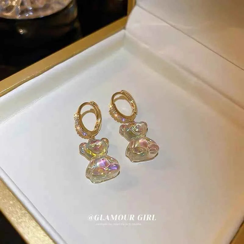 Cute Acrylic Candy Gummy Bear Dangle Earrings for Women Rainbow Bear CZ Hoop Earrings 2024 Korean Fashion Sweet Girl