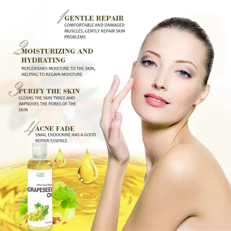 GZE Grapeseed Oil, Skin Care for Sensitive Skin, Light Silky Moisturizer for All Skin Type, Hair Strengthens Vegan Thickening - NamafadStore