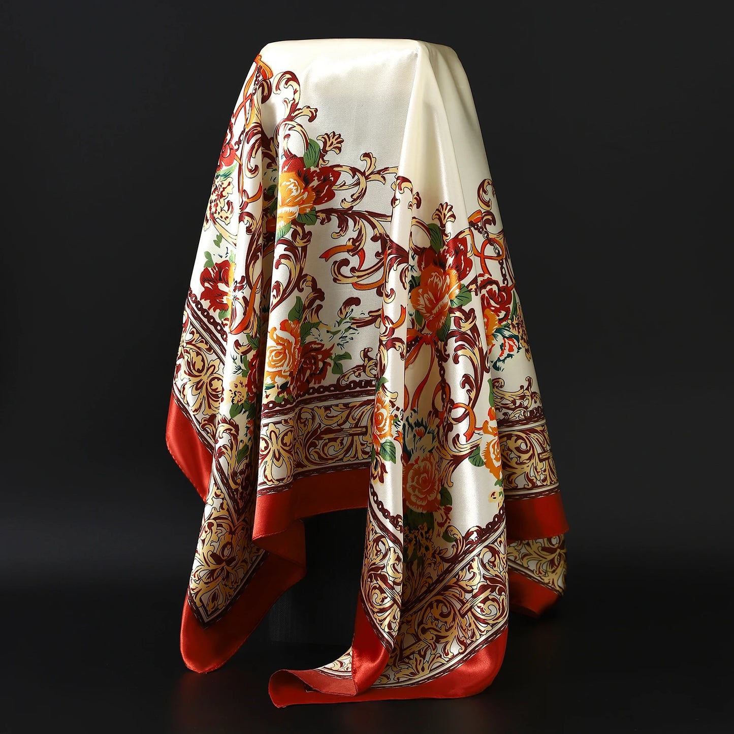 90*90cm Silk Scarf Women Print Hair Neck Square Office Ladies Shawl Bandanna Muslim Hijab Handkerchief Muffler Foulard female - NamafadStore