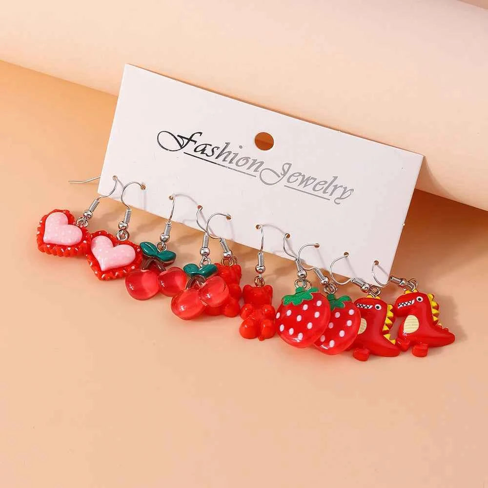Cute 5 Pairs Flower Earrings for Women Girls Colorful Dangle Drop Earrings Handmade Kids Jewelry Gifts