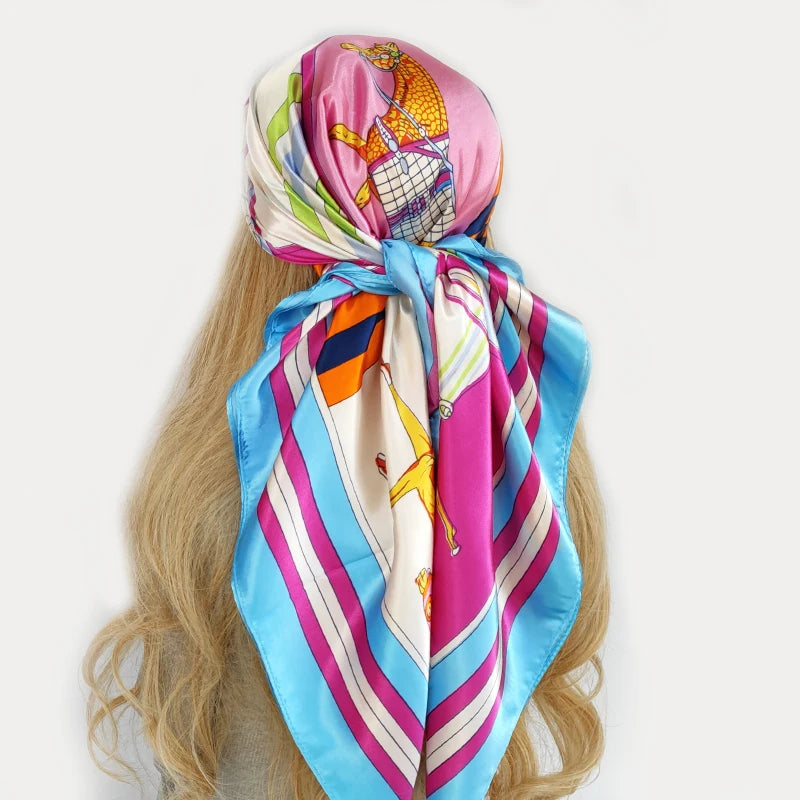 New 90*90cm Retro Brand Women Silk Scarf Bandanna Fashion Bohemian Pattern Square Hijab Lady Wrap Headband foulard muffler