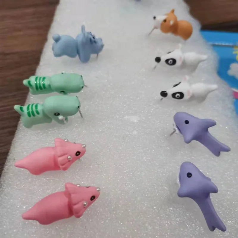 2pcs/1pair Animal Cartoon Stud Earring For Women Cute Dinosaur Little Dog Whale Clay Bite Ear Jewelry Funny Gifts Fashion