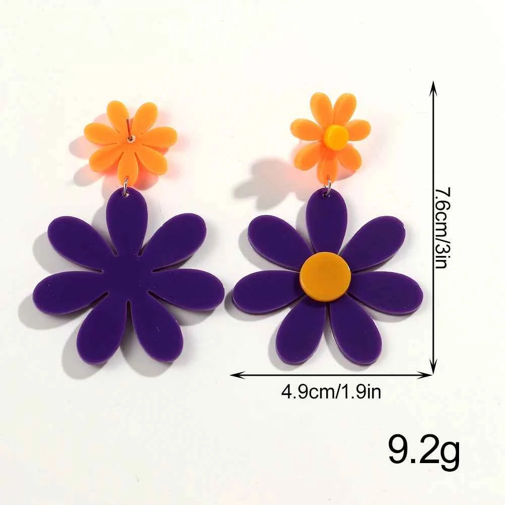 Boho Colorful Acrylic Sunflower Long Earrings for Women Korean Trendy Big Daisy Flower Drop Earring Cute Jewelry Birthday Gifts