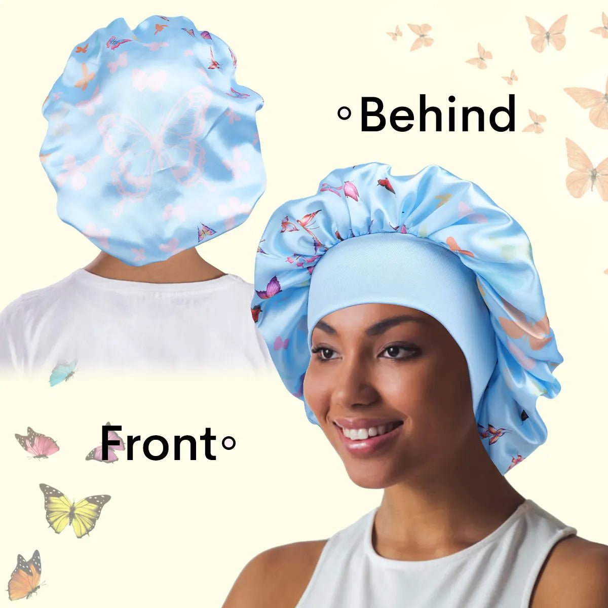1pc Satin Sleep Bonnet with Butterfly Pattern - Double Layer Sleep Night Cap for Women & Men, Soft Satin Hair Protection