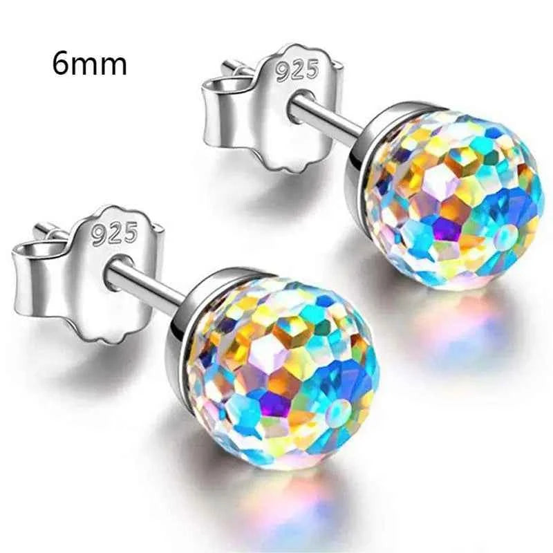 Colorful Girls 6mm Rhinestones Ball stud Earring Jewelry Crystal Stud Earrings Simple Women Multicolor Charming
