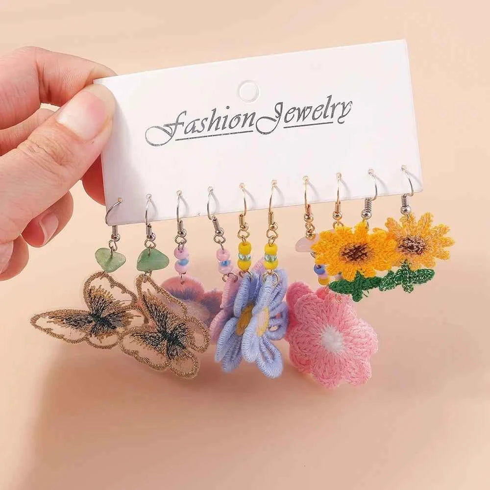 Cute Flower Drop Earrings for Women Girls Handmade Knitted Daisy Butterfly Dangle Earrings Kid's Jewelry Gifts