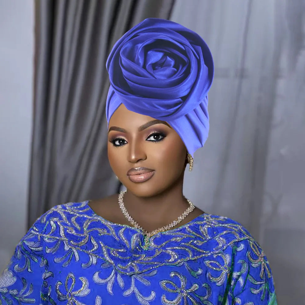 Women Party Turban Big Flower Head Wrap Chemo Cap Nigeria Wedding Headwear Muslim Hijab Bonnet Headscarf Skullies Turbante Mujer