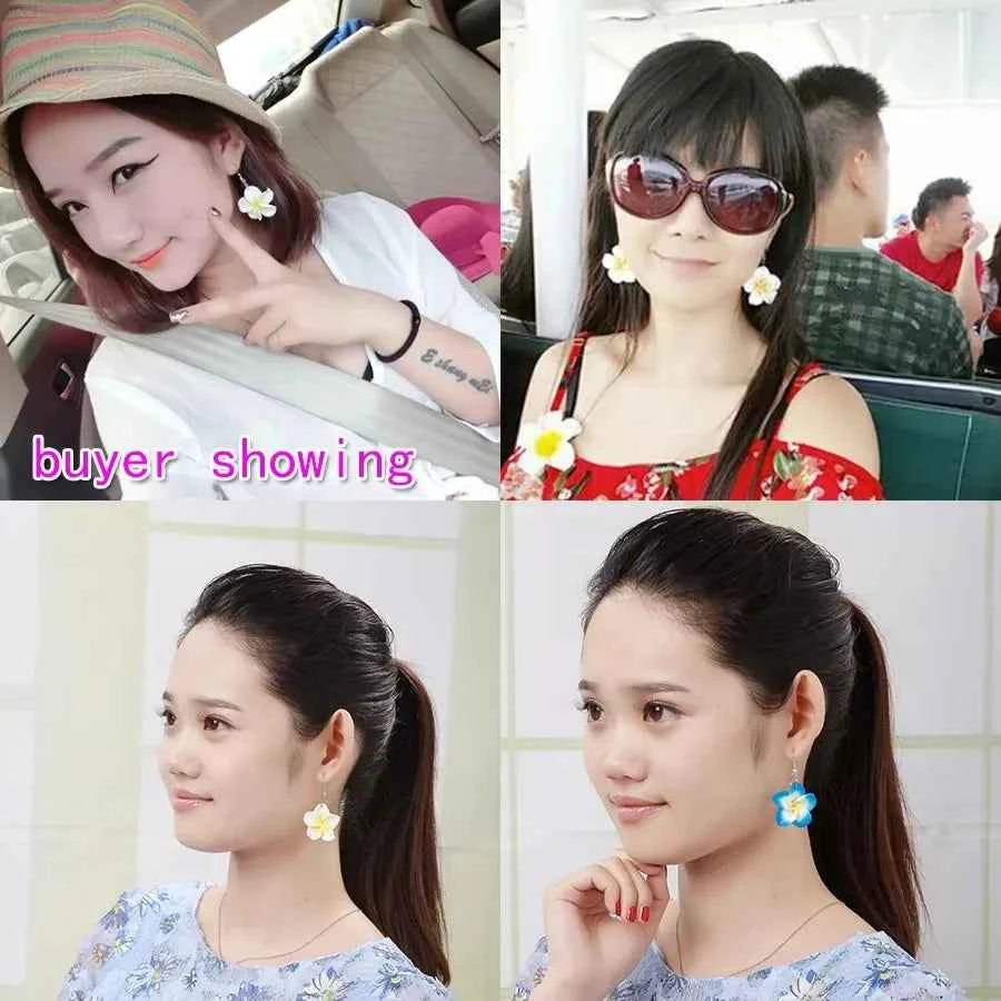 6pairs/lot 3cm Polymer Clay Plumeria Flowers Hawaiian Earrings Mixed Frangipani Earrings For Women Hawaii Jewelry Accessories