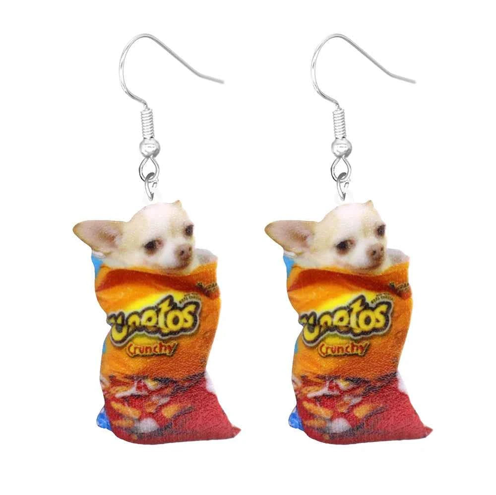 Animal earrings made of acrylic, cute and funny, cat, hamster, dog, cow
