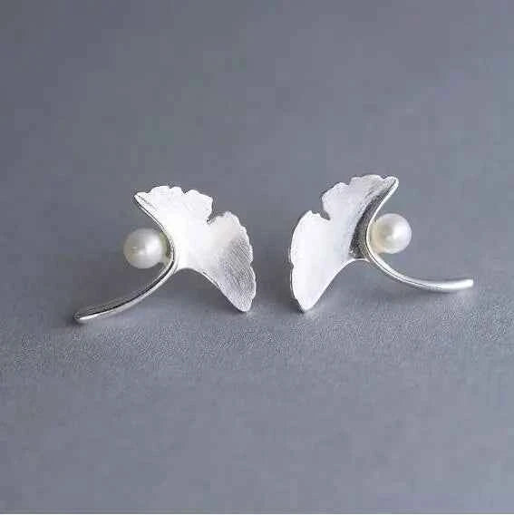 Fashion Jewelry Stud Earring ginkgo leaf Pearl Earring