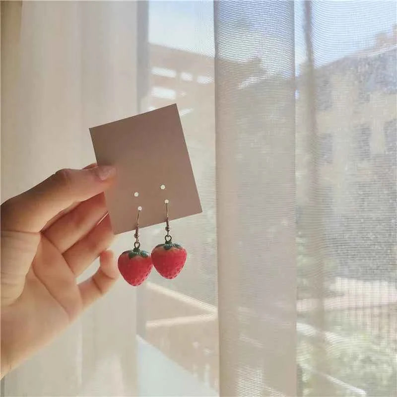 Women's Fashion Earrings Sweet Cute Red Strawberry Fruit Drop Earring For Girls Trend Korean Jewelry Summer Party Accessories