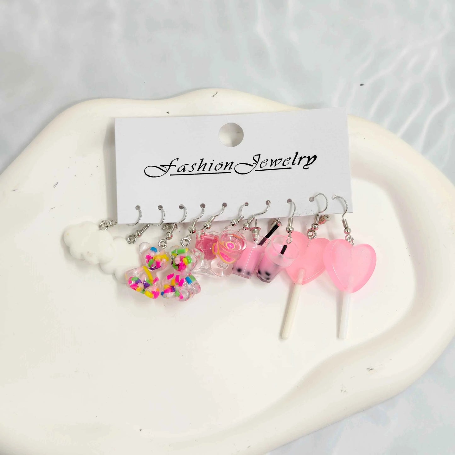 Little Bear High footed Cup White Cloud Earrings, Resin Simulation Food Candy Earrings Set
