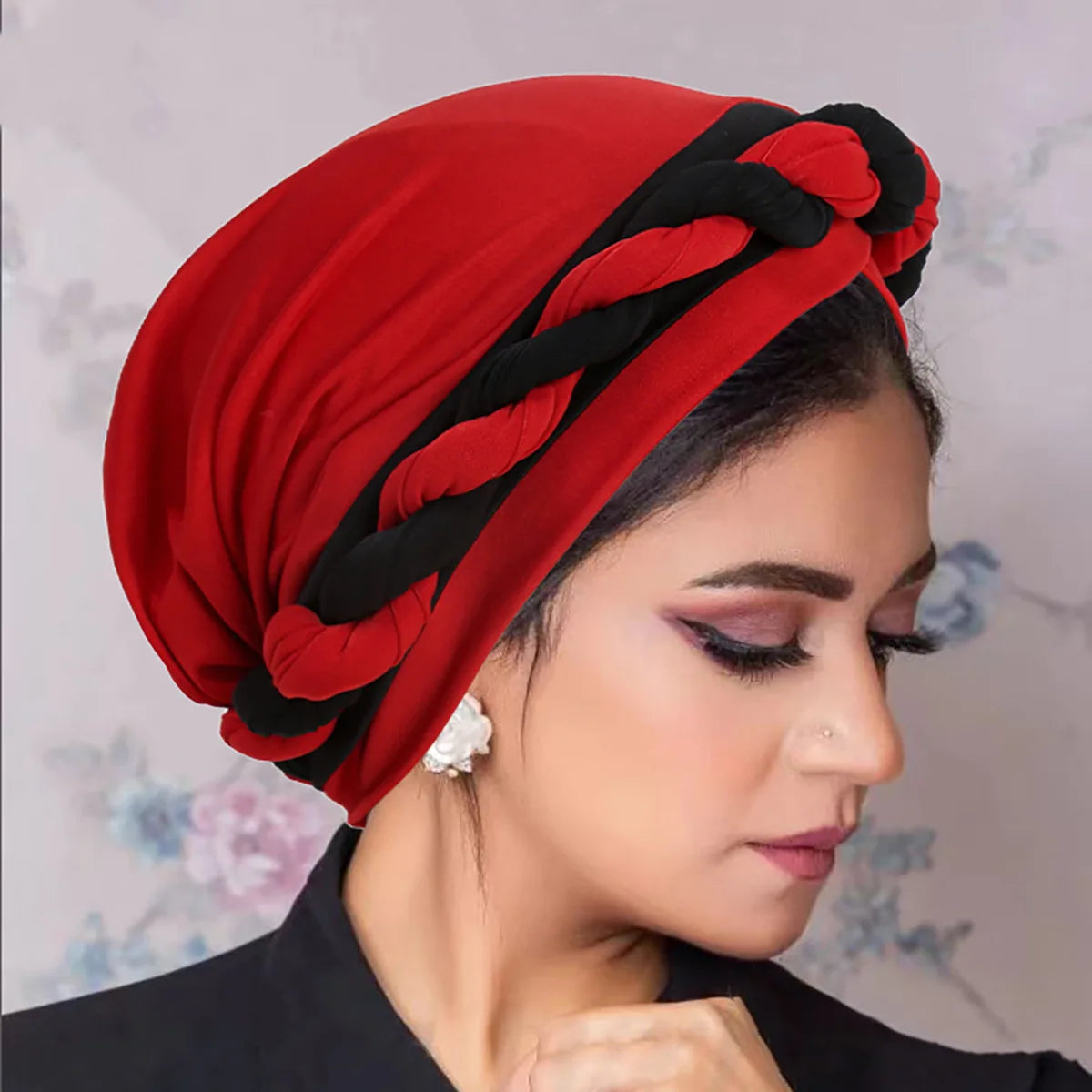 African Women Turban Hijab Caps Color Blocked Twist Braid Headwrap Chemo Cancer Bandana Headscarf Hair Cover Wrap - NamafadStore