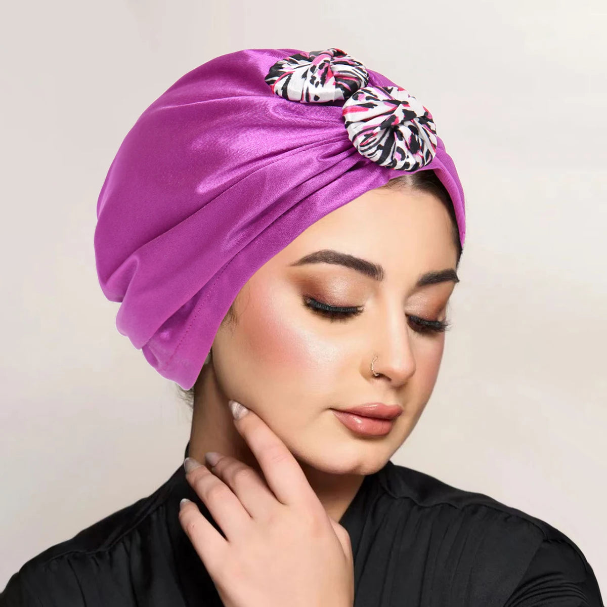 New Women Top Knotted Turban Hat Bonnet Hijab Chemo Cap Headbands Female Muslim Hat Head Cover Night Cap Hair Accessories - NamafadStore
