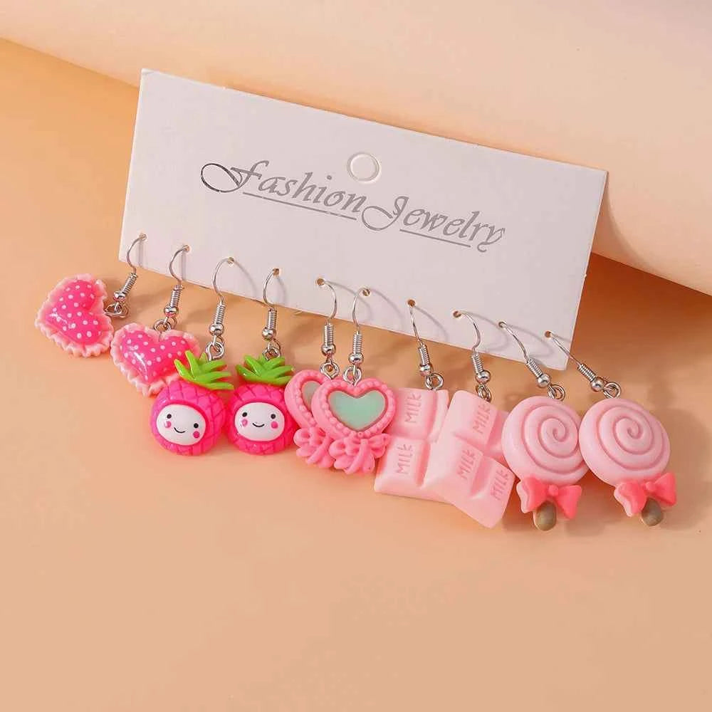 Cute 5 Pairs Flower Earrings for Women Girls Colorful Dangle Drop Earrings Handmade Kids Jewelry Gifts