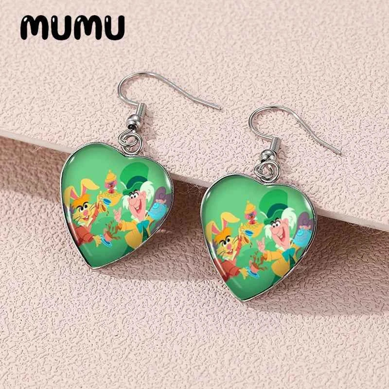 2024 New Alice in Wonderland Dangle Earring Heart Shaped Earrings Handmade Glass Dome Jewelry Gifts Fans