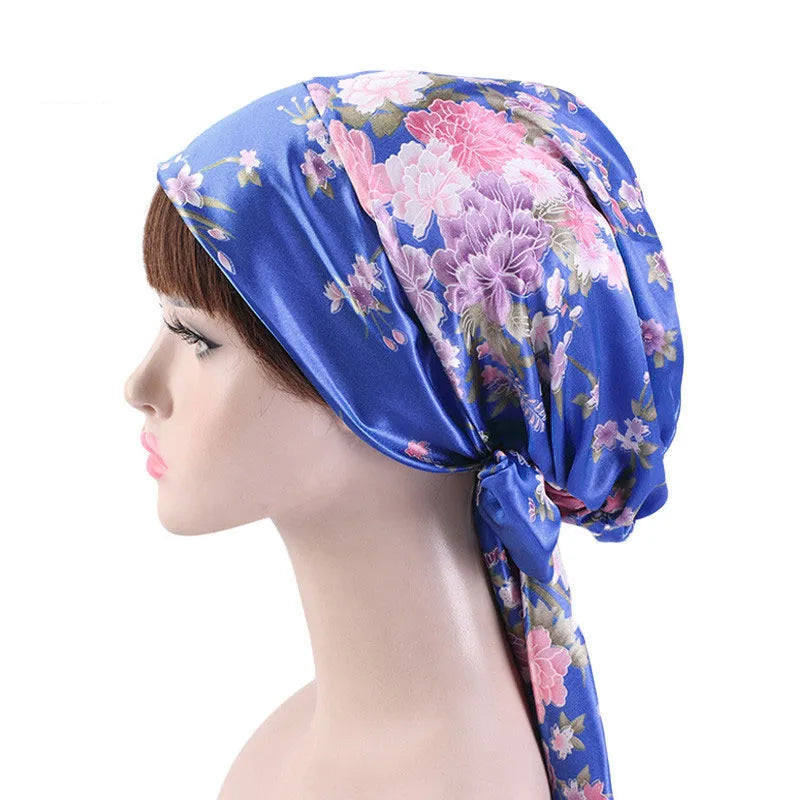 Women Silk Satin Cap Night Sleep Cap Hair Bonnet Hat Head Cover Satin Turban Headscarf Adjustable Ladies Long Hair Care Bonnet - NamafadStore