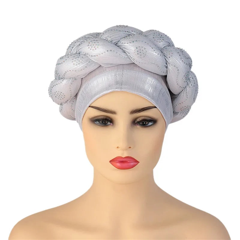 Glitter Diamonds Braids African Autogele Headtie Women Turban Cap Female Head Wraps - NamafadStore