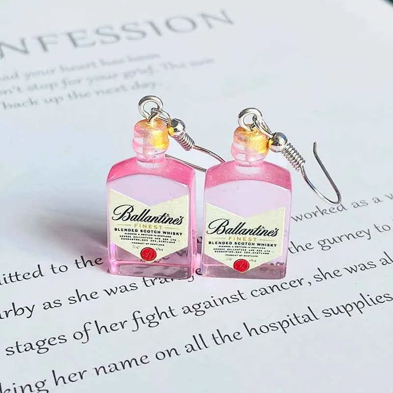 Transparent Pink Bottles Peach Drop Earrings Cute Funny Romantic 3D Simulation Fruit Drink Pendant Earring Women Gift Jewelry