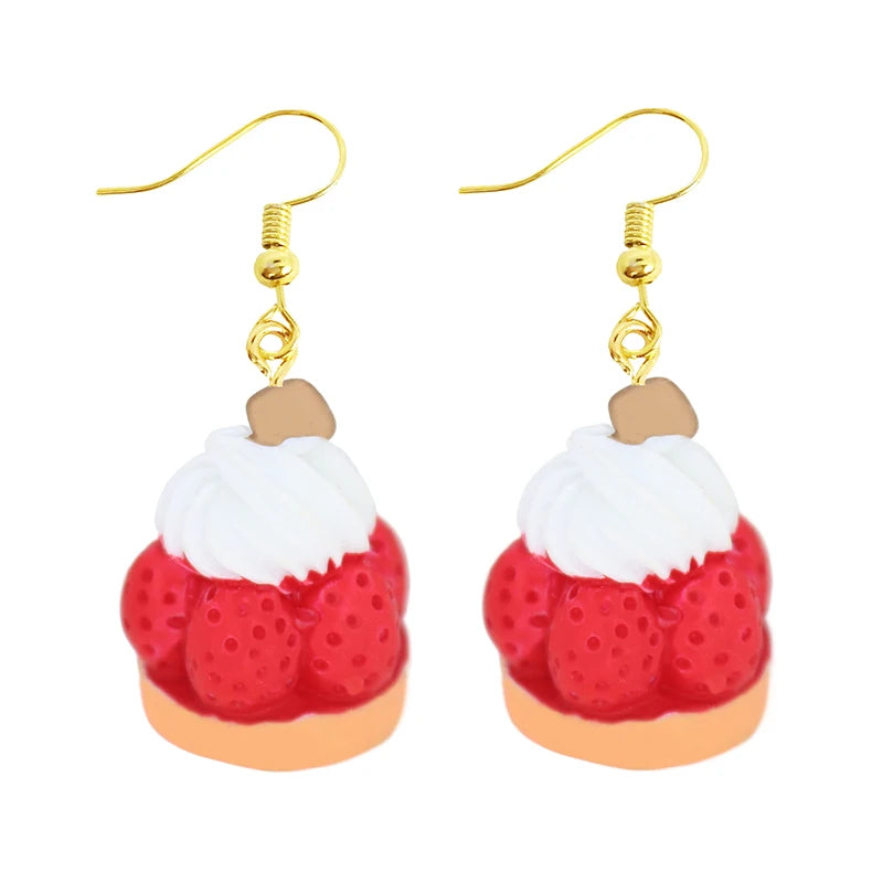 Women Earring Resin Drop Funny Custom Cute Girls Eardrop Kids Chocolate Strawberry Hamburger Hot Dog Mushroom Broccoli Coffee