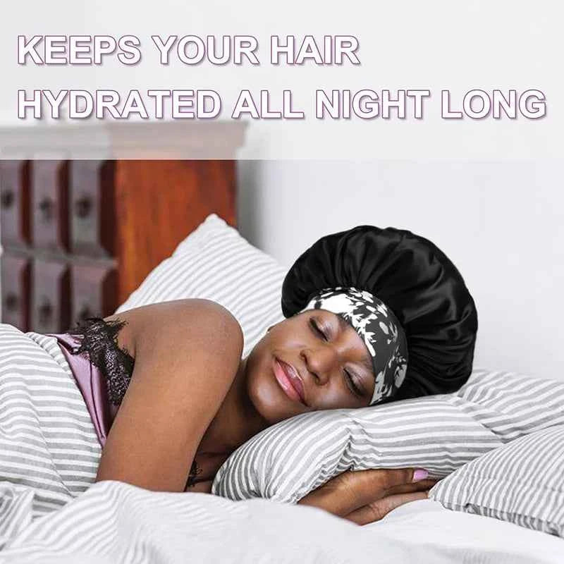 3PCS/LOT Extra Large Satin Sleep Caps For Women Hair Bonnets for Sleeping Braids Curly Night Cap Bath Shower Cap Accessories - NamafadStore