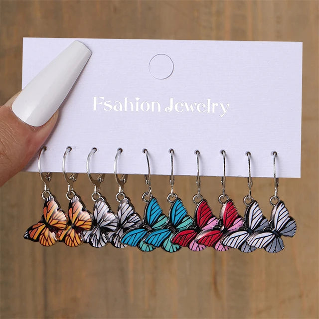 Colorful Butterfly Heart Cartoon Dangle Earrings Set For Women Girl Kids Cute Duck Clouds Resin Drop Earring Jewelry Accessories
