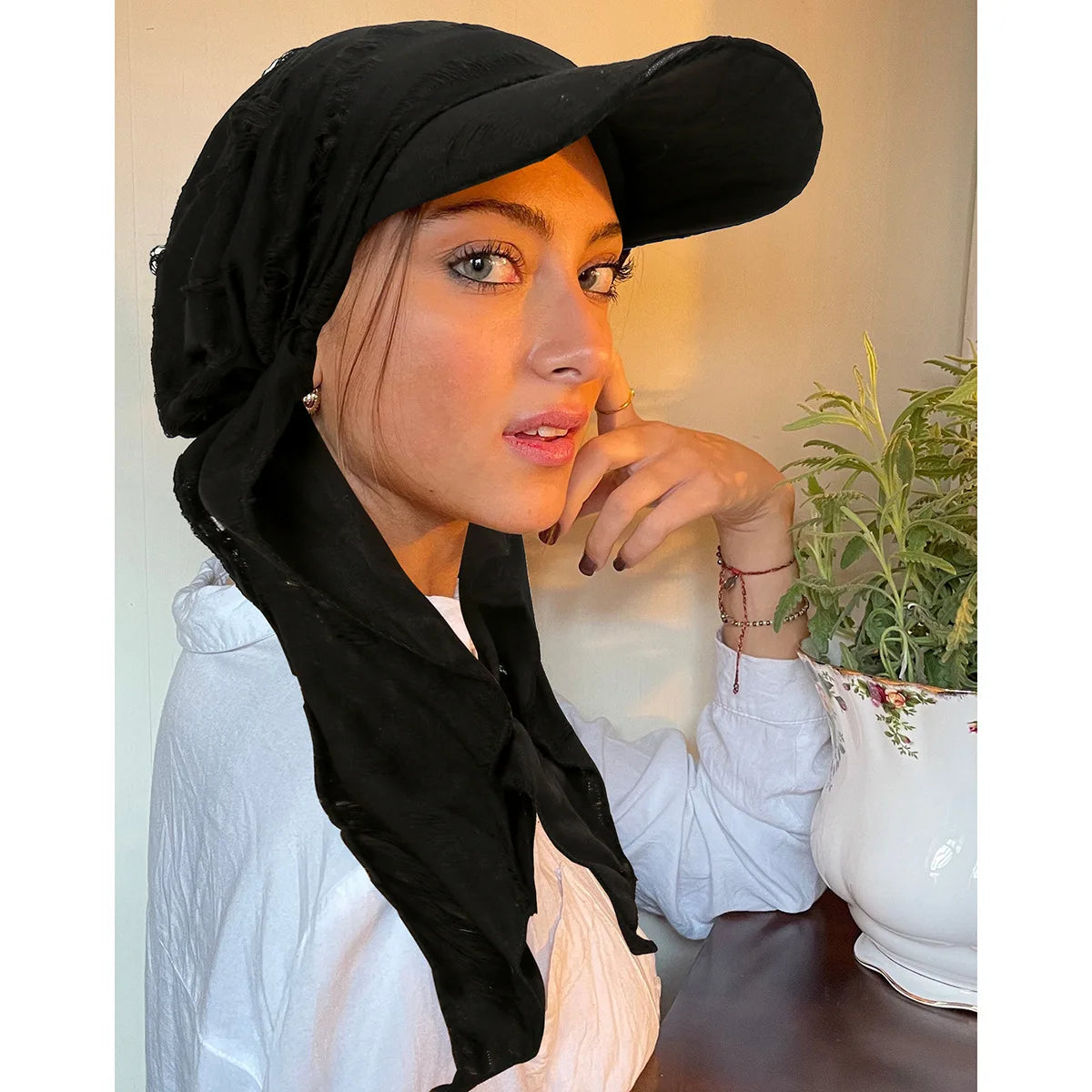 Fashion Muslim Floral Print Hijab Turban Hat for Women Visor Baseball Cap Sun Hats Headscarf Scarf Brim Femme Scarves Bandanas - NamafadStore