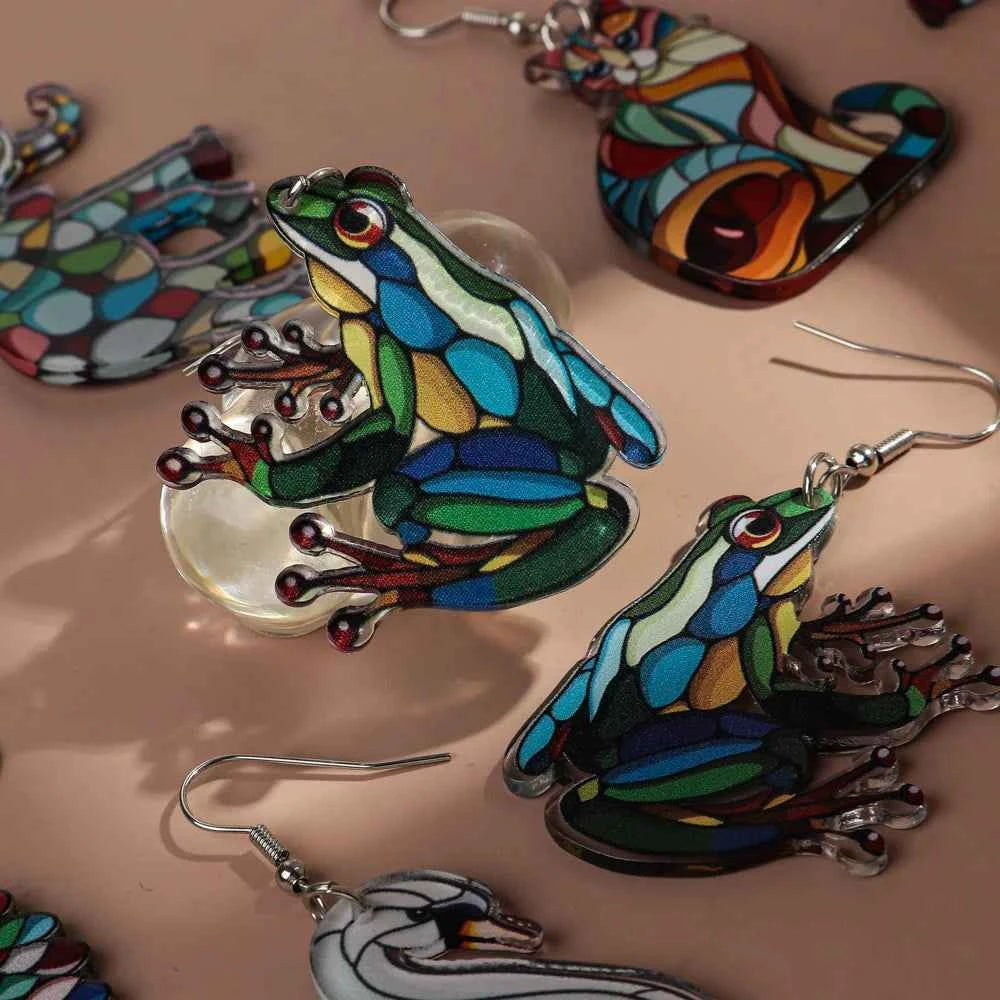 New Church Colorful  Cat Owl Elephant Acrylic Earrings Set for Women 3pair Cute Cartooon Animal Drop Earring Funny Jewelry Gifts