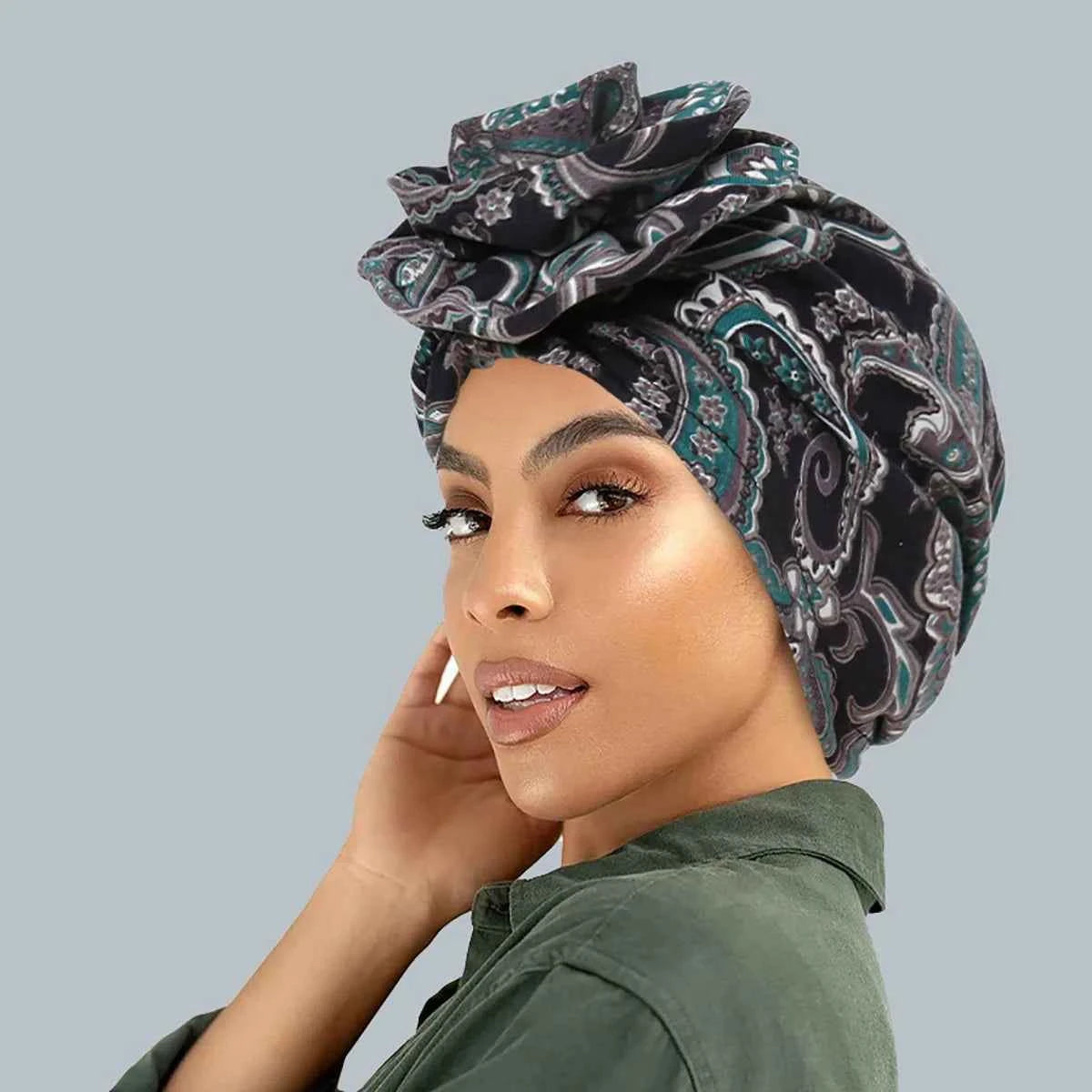 Ramadan Fashion Print Turban Hijab Hats African Head Wraps Elastic Muslim Hats Breathable Chemo Cap For Women Girls - NamafadStore