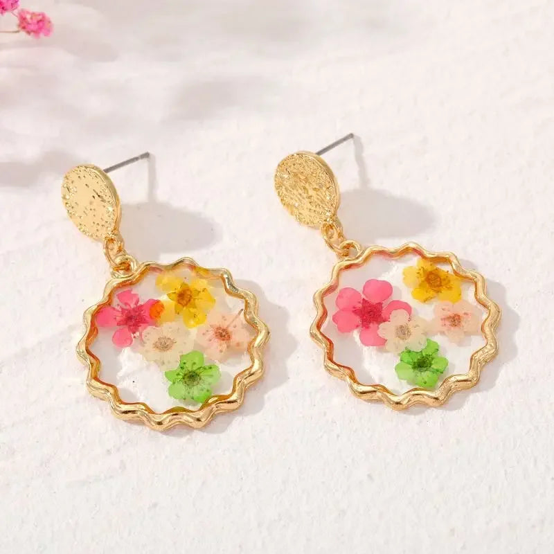 Colorful Natural Flower Earring Transparent Epoxy Resin Pressed Flower Earring Creative Natural Plant Earrings Jewelry Wholesale