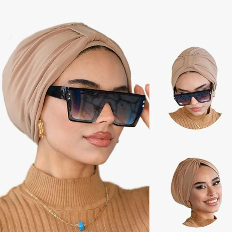 Elastic Top Knotted Women's Turban Cap Muslim Headscarf Hat Female Head Wraps Lady Hair Loss Chemo Cap Daily Bandana Beanie
