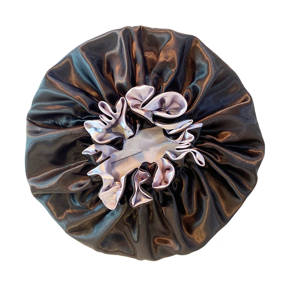 Women Satin Bonnet Fashion Double Layer Silky Big Bonnet for Lady Sleep Cap Head Wrap Hair Styling Accessories