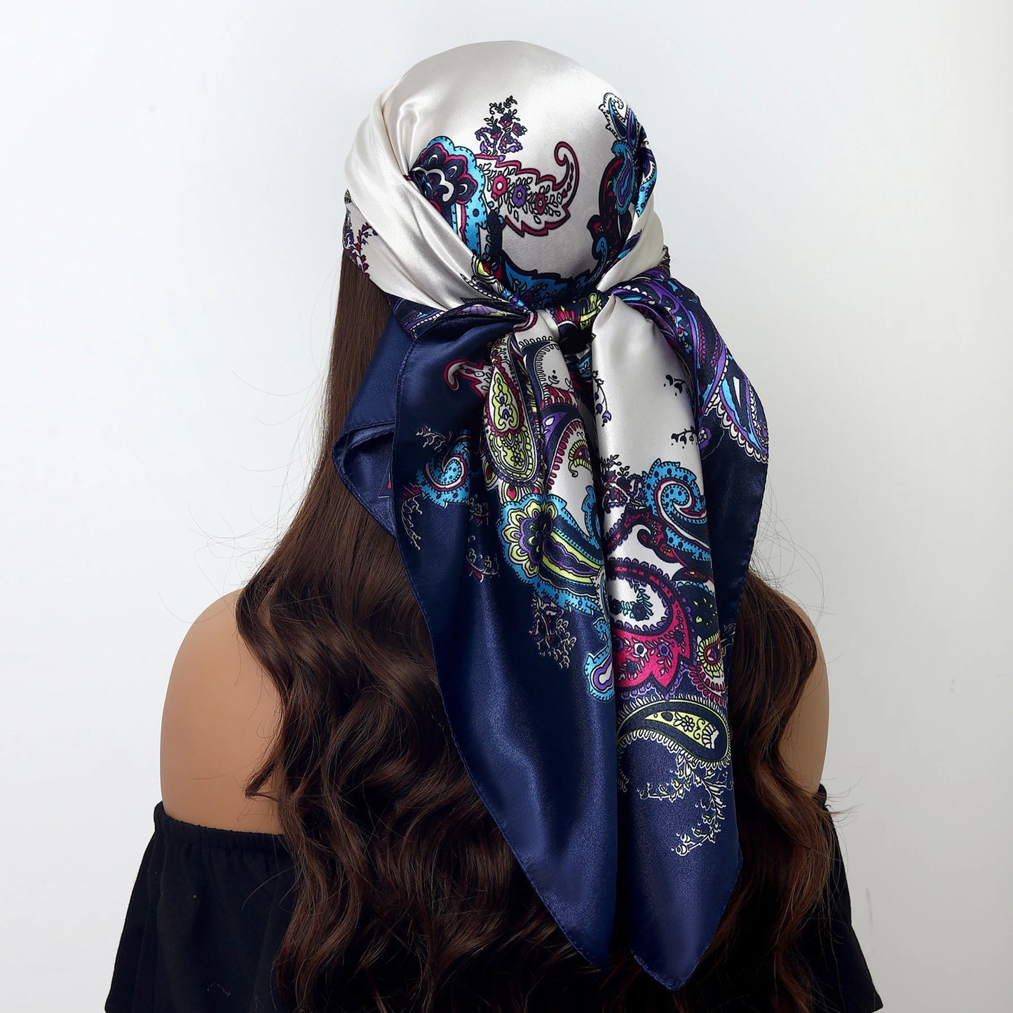 1 piece 35.4 inches Women Shawls Fashion print Summer Kerchief Luxury Brand 90X90CM Bandanna New Foulard Satin Square Headcloth - NamafadStore
