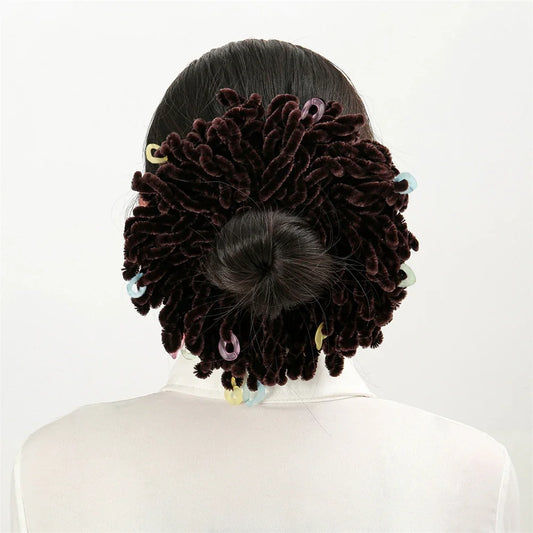 Muslim Women Fashion Scrunchies Velvet Elastic Hair Bands Hair Ring Tie Bun Clip Large Size Knitting Hair Ponytail Bun Holder - NamafadStore