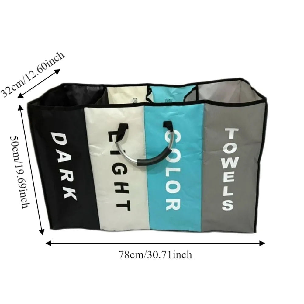 4-Grid Large Laundry Basket – Folding Divided Clothes Hamper with Handles
