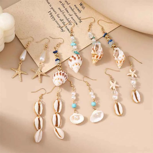 Cute Conch Starfish Shell Drop Earrings for Women Marine Organism Dangle Earrings Girls Students Party Holiday Jewelry Gifts