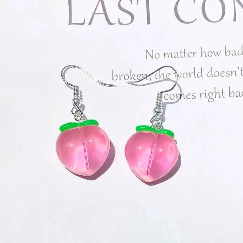 Transparent Pink Bottles Peach Drop Earrings Cute Funny Romantic 3D Simulation Fruit Drink Pendant Earring Women Gift Jewelry