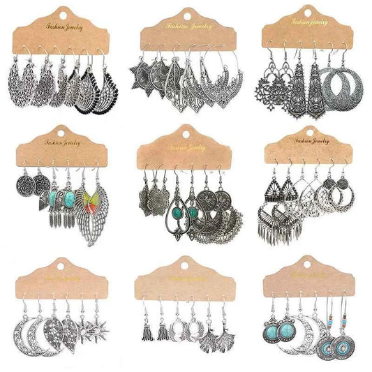 New Fashion Bohemian Flower Tassel Drop Earrings For Women Retro Jewelry Hollow Geometric Pendant Earrings Aesthetic Accessories